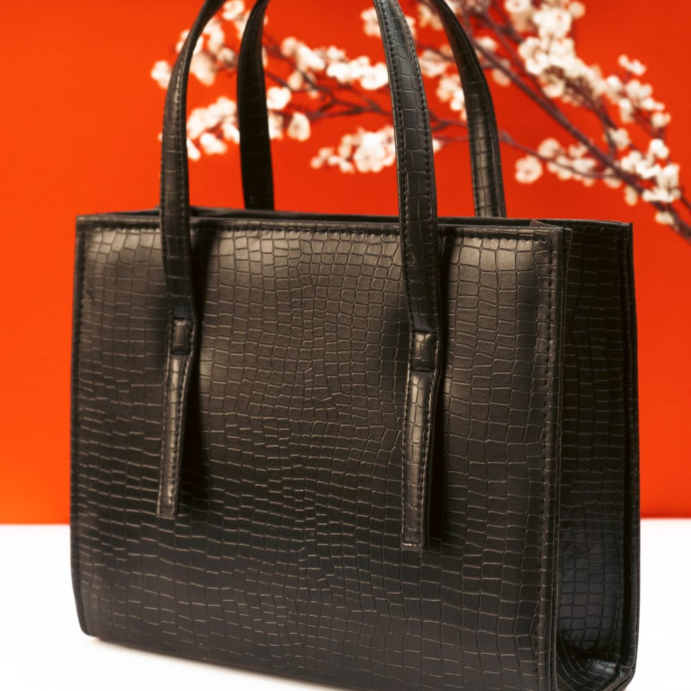 Black Croc-Embossed Handbag
