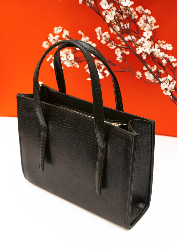Black Croc-Embossed Handbag