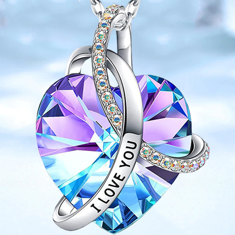 Love Pink Amethyst Necklace Crystal Heart Pendant
